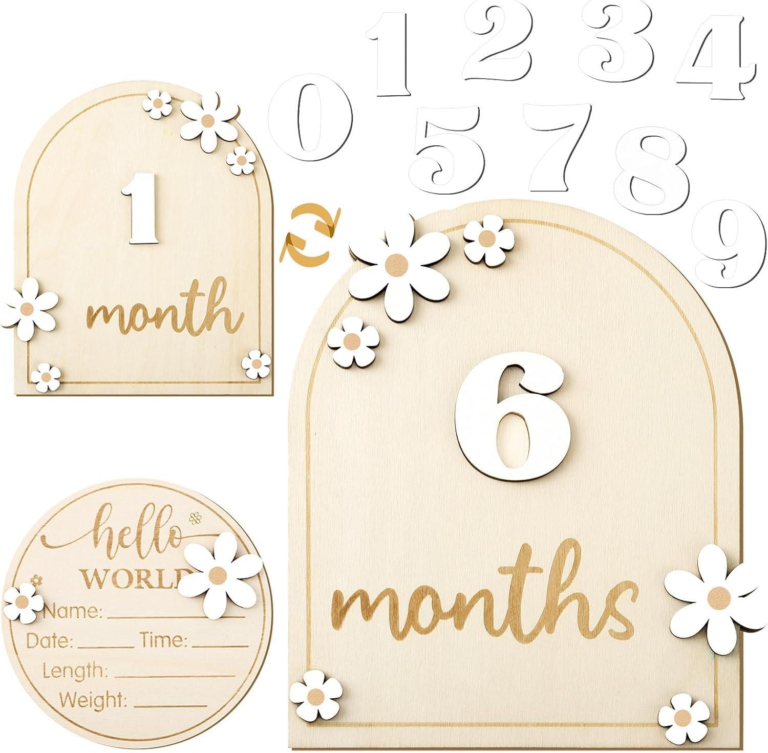 Haoser Baby Photo Props Wooden Baby Milestone Signs